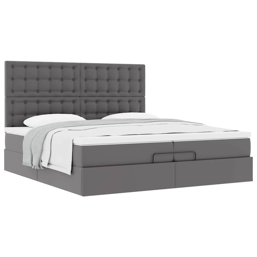 Ottoman bed met matrassen 200x200cm kunstleer grijs – afbeelding 4