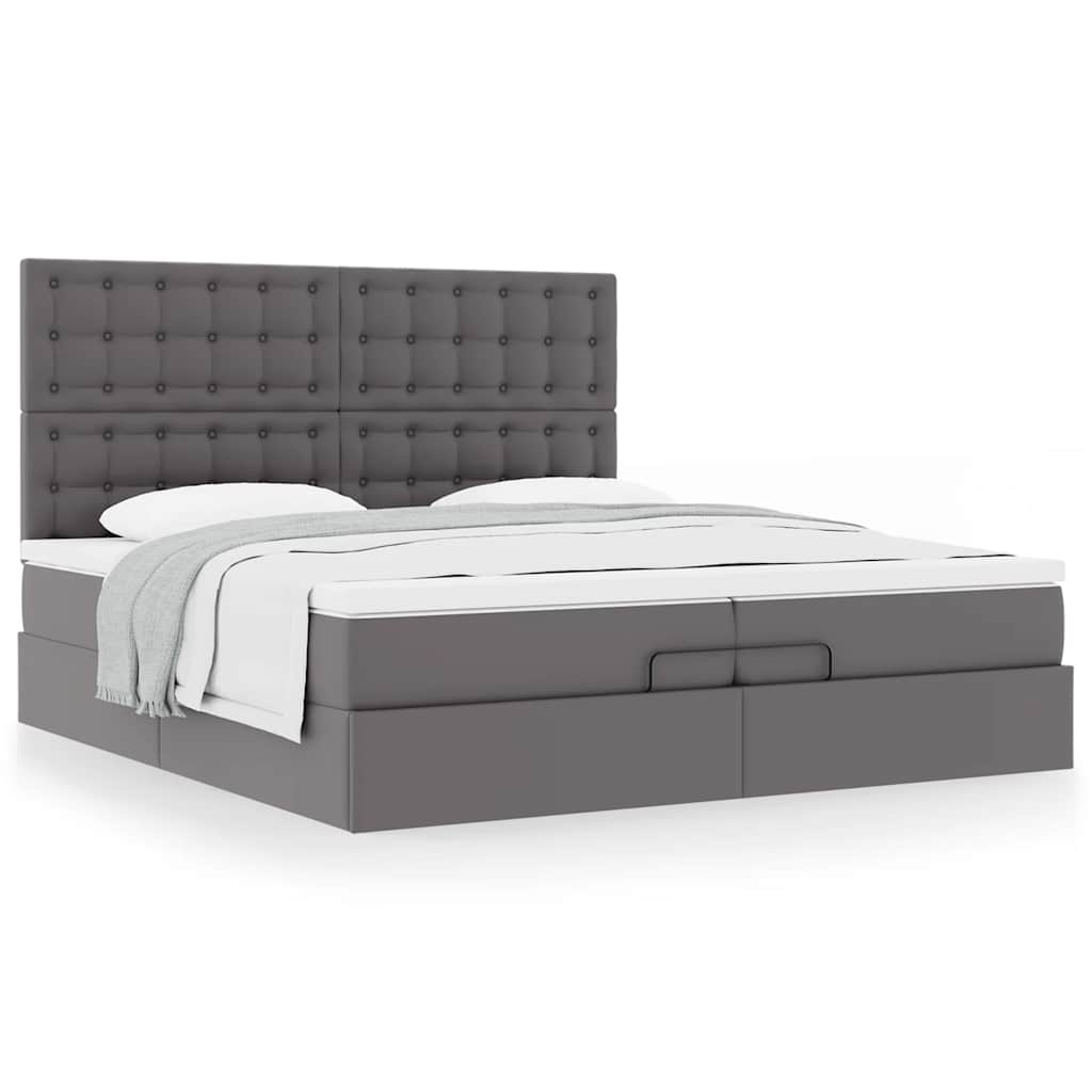 Ottoman bed met matrassen 200x200cm kunstleer grijs – afbeelding 5