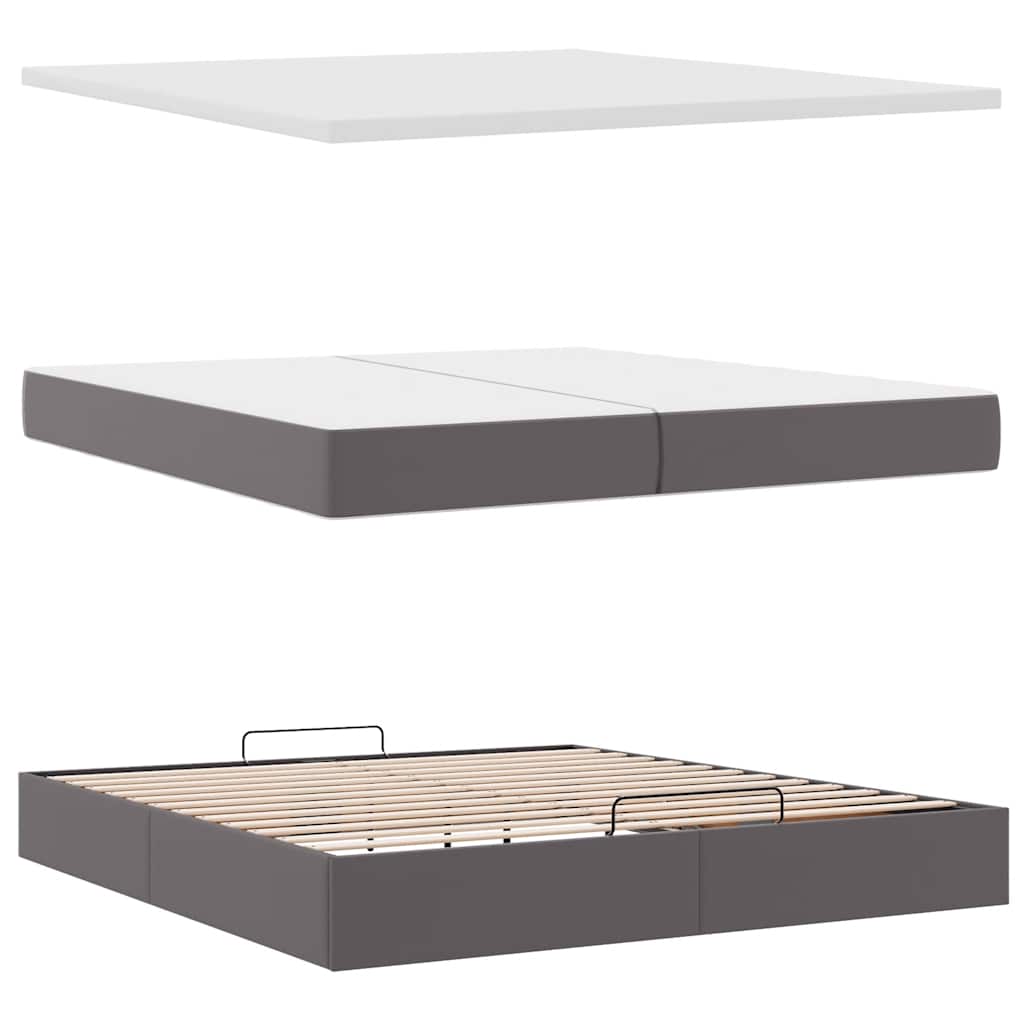Ottoman bed met matrassen 200x200cm kunstleer grijs – afbeelding 8