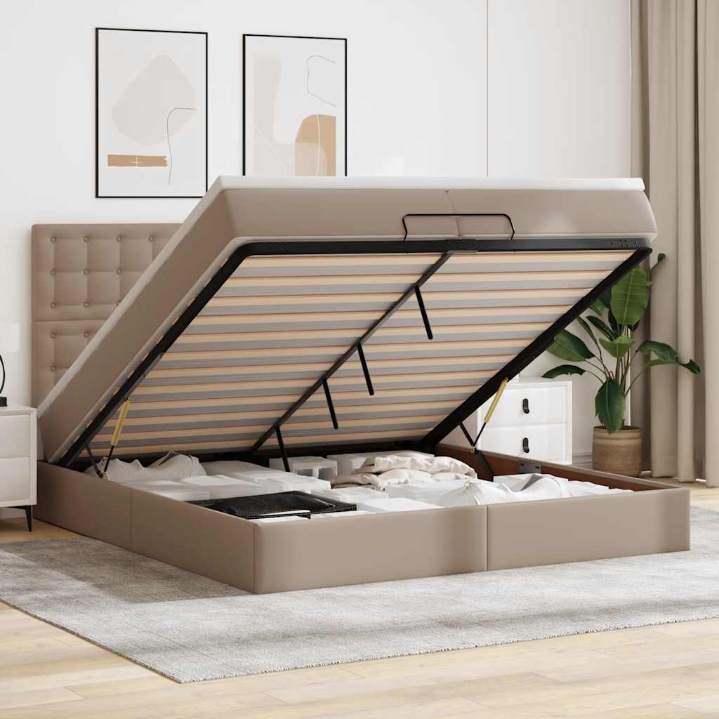 Ottoman bed met matrassen 200x200cm kunstleer cappuccinokleurig – afbeelding 1