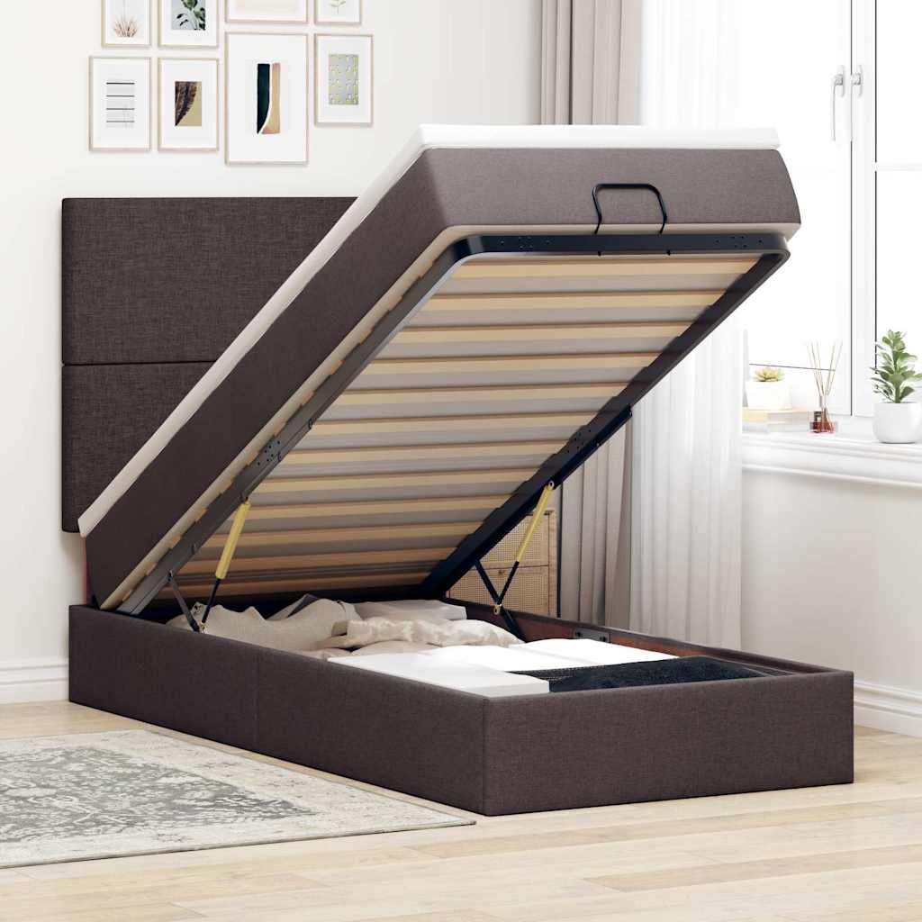Ottoman bed met matras 80x200cm stof donkerbruin – afbeelding 1