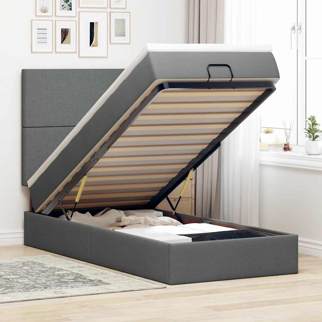 Ottoman bed met matras 90x190cm stof donkergrijs – afbeelding 1