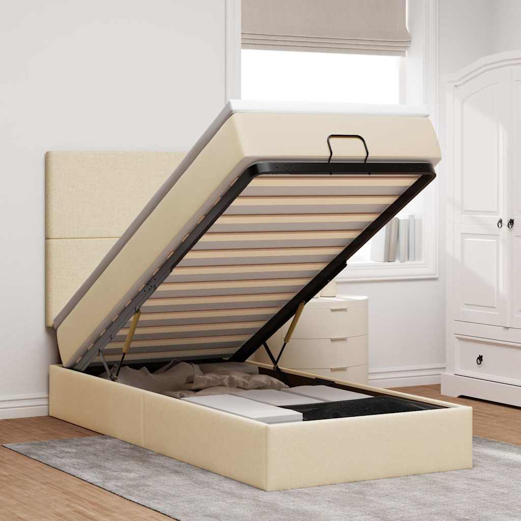 Ottoman bed met matras 90x190cm stof crèmekleurig – afbeelding 1
