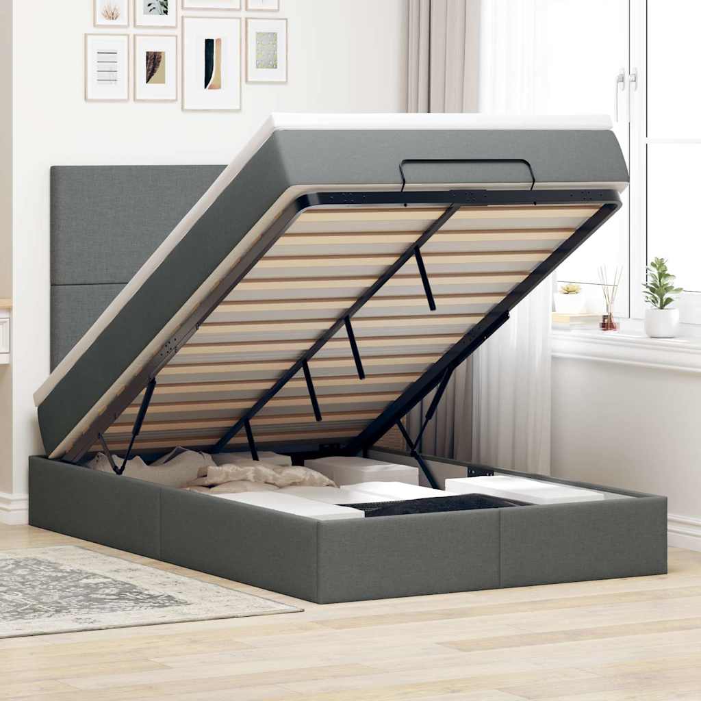 Ottoman bed met matras 120x190 cm stof donkergrijs – afbeelding 1