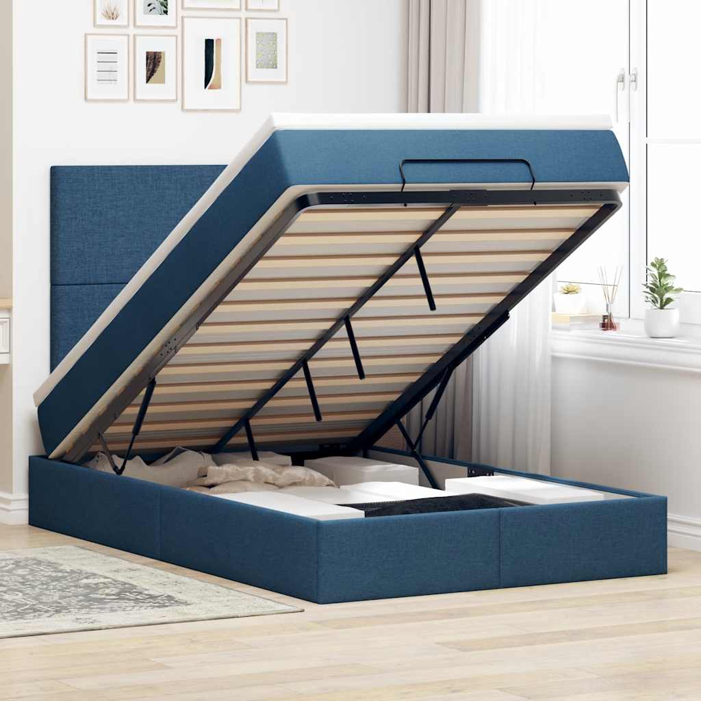 Ottoman bed met matras 120x190 cm stof blauw – afbeelding 1