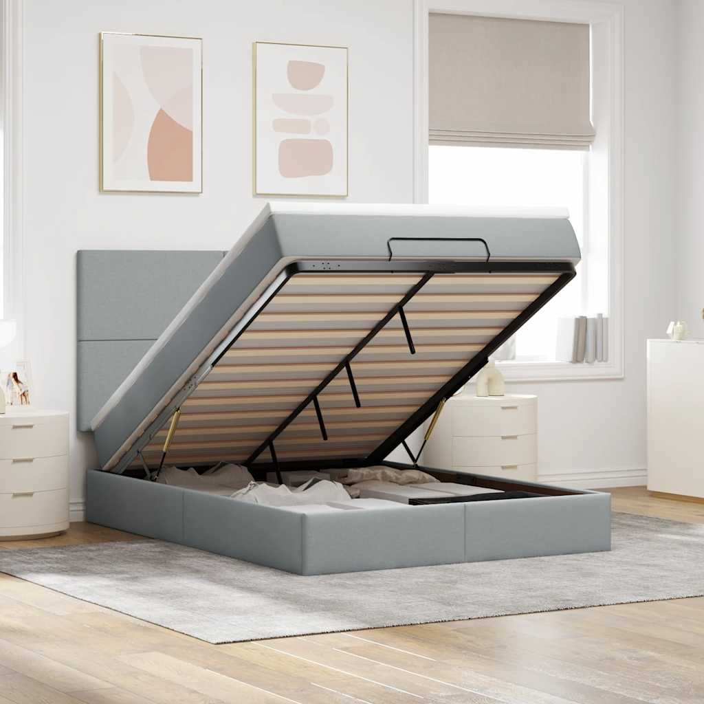 Ottoman bed met matras 140x190cm stof lichtgrijs – afbeelding 1