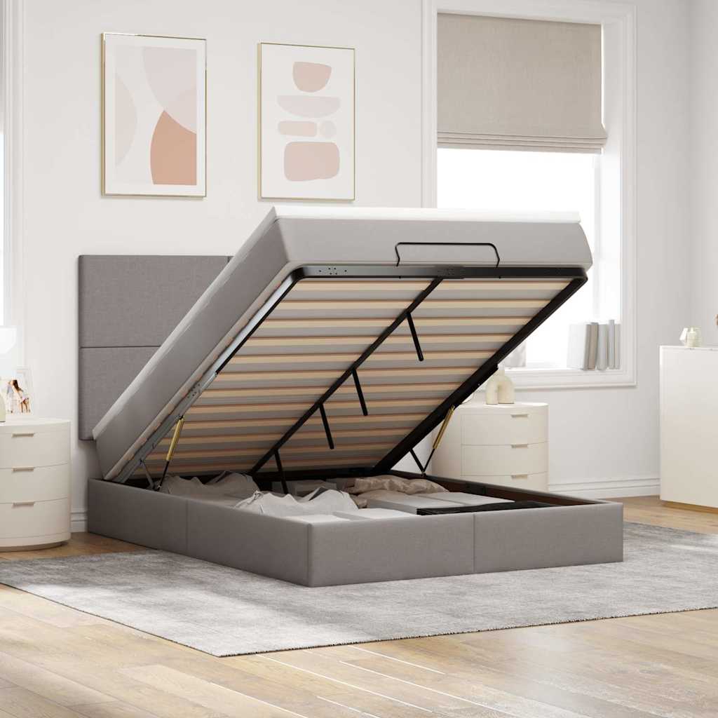 Ottoman bed met matras 140x190cm stof taupe – afbeelding 1