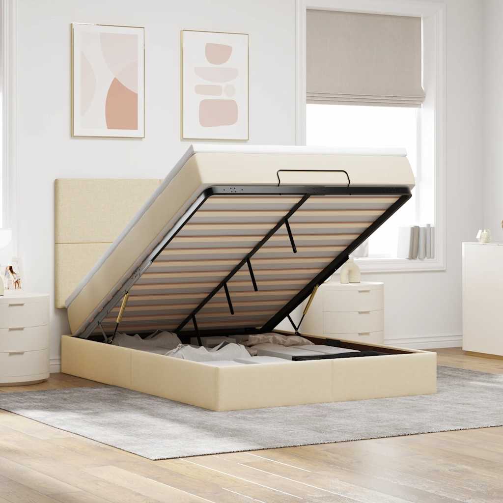 Ottoman bed met matras 140x190cm stof crèmekleurig – afbeelding 1