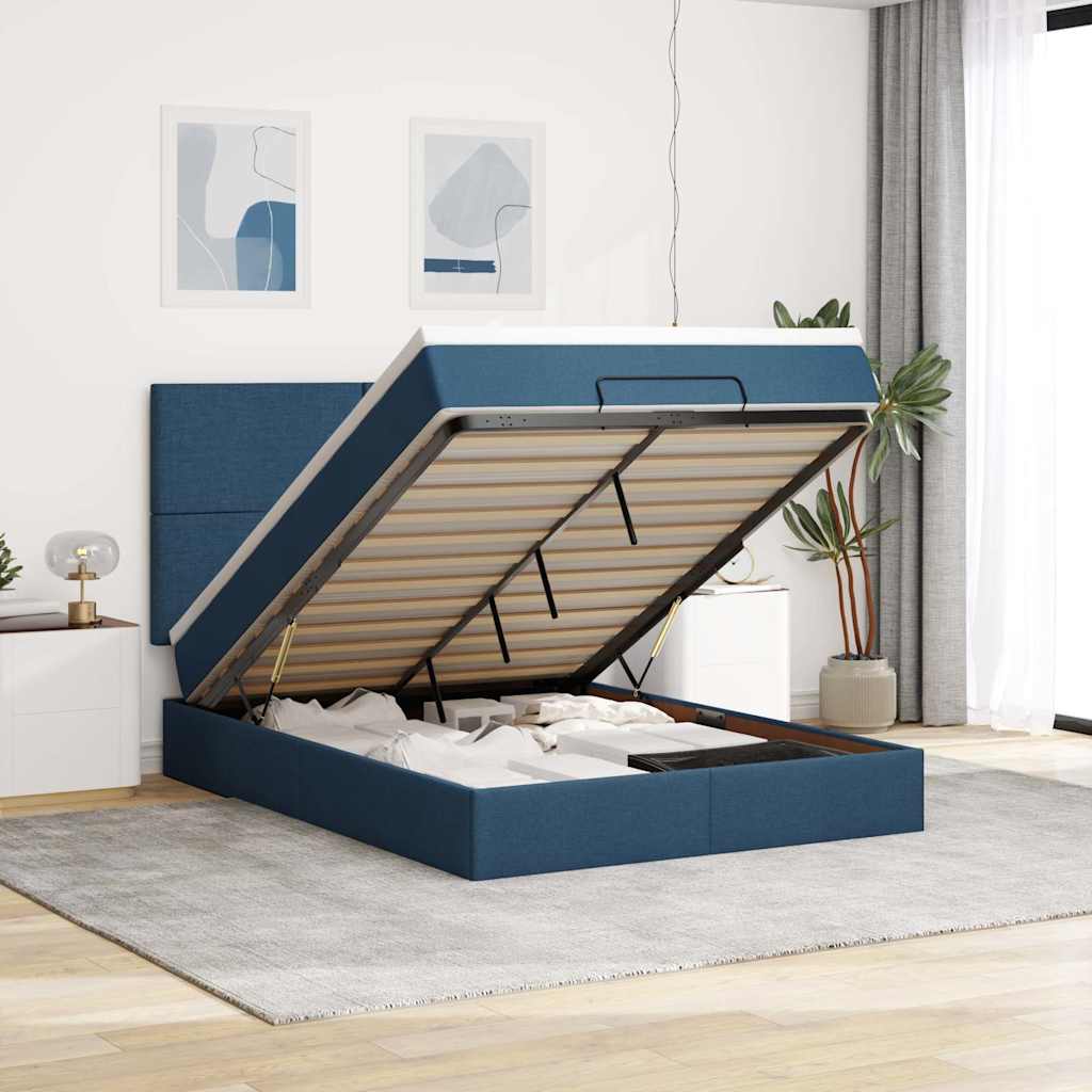 Ottoman bed met matras 140x190cm stof blauw – afbeelding 1