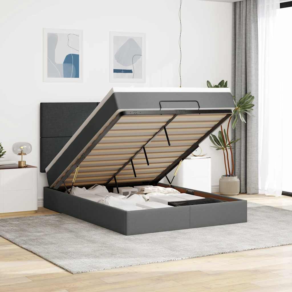 Ottoman bed met matras 140x200cm stof donkergrijs – afbeelding 1