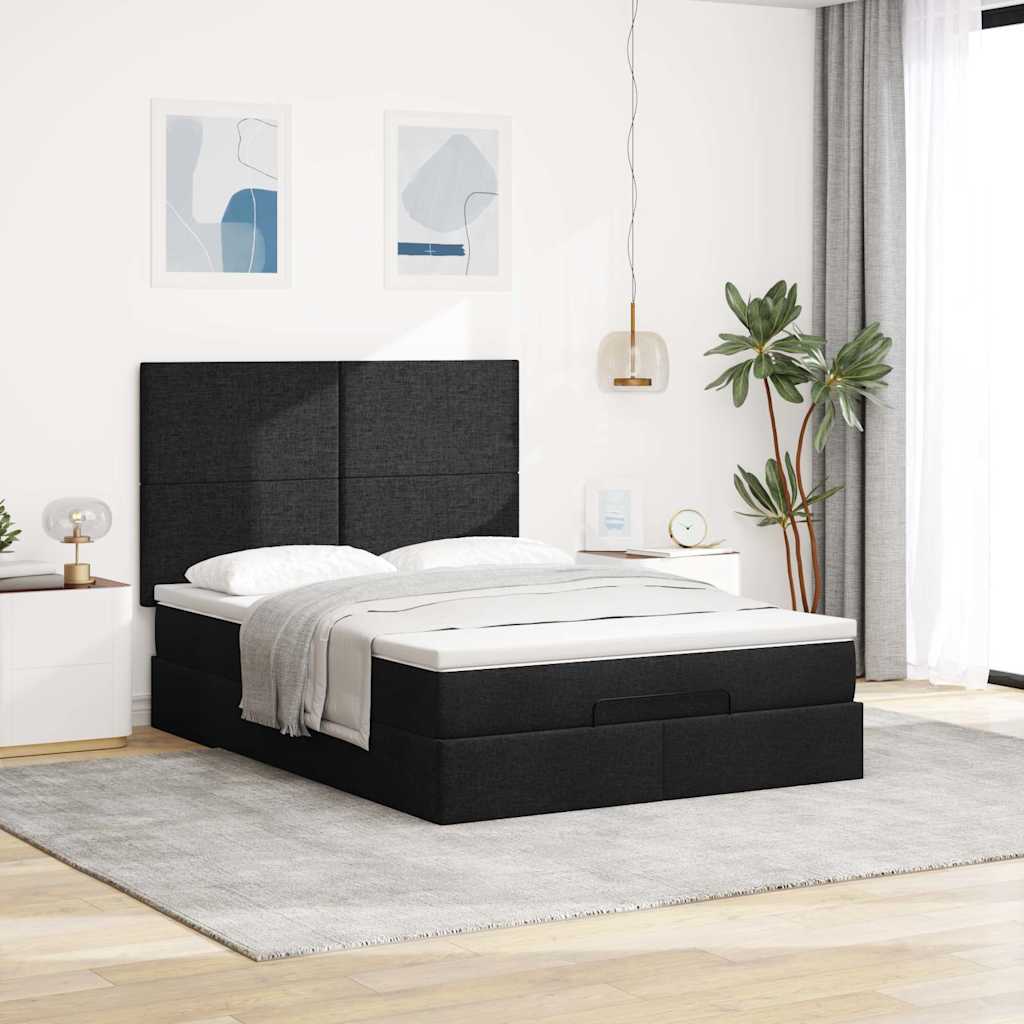 Ottoman bed met matras 140x200cm stof zwart – afbeelding 3