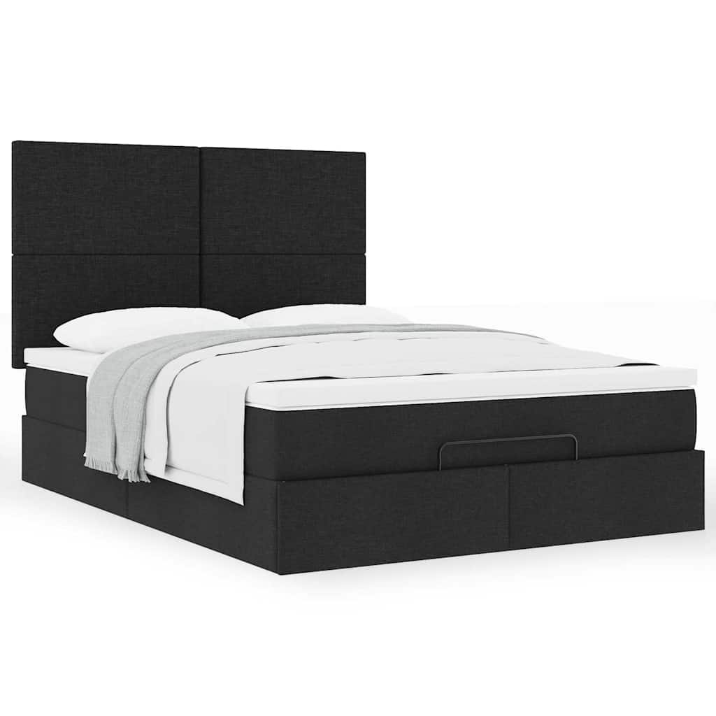 Ottoman bed met matras 140x200cm stof zwart – afbeelding 4