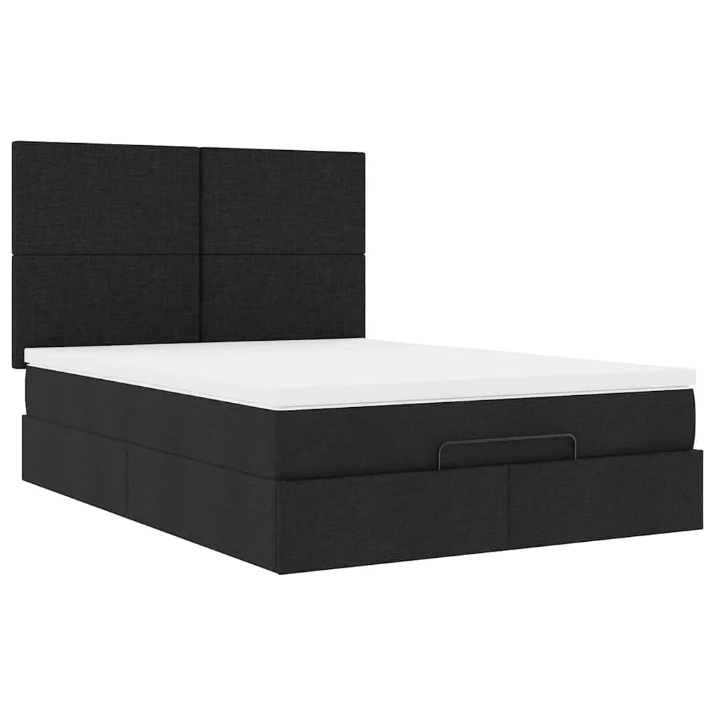 Ottoman bed met matras 140x200cm stof zwart – afbeelding 6