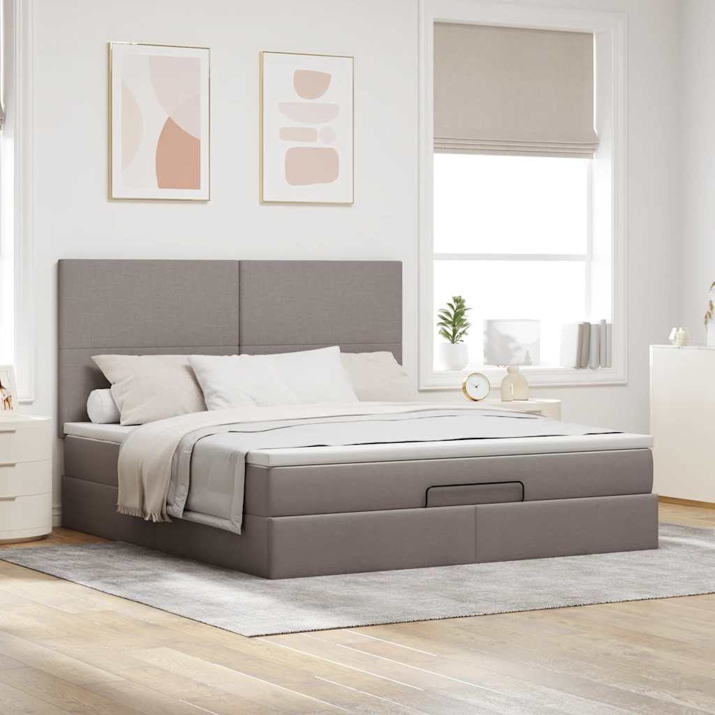 Ottoman bed met matras 160x200cm stof taupe – afbeelding 3