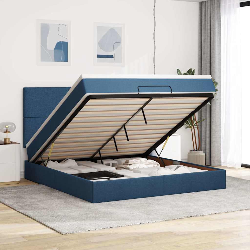 Ottoman bed met matras 160x200cm stof blauw – afbeelding 1
