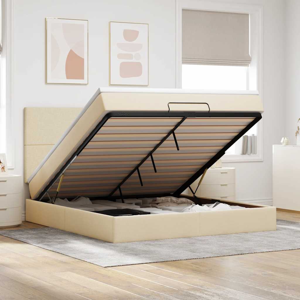 Ottoman bed met matras 180x200cm stof crèmekleurig – afbeelding 1