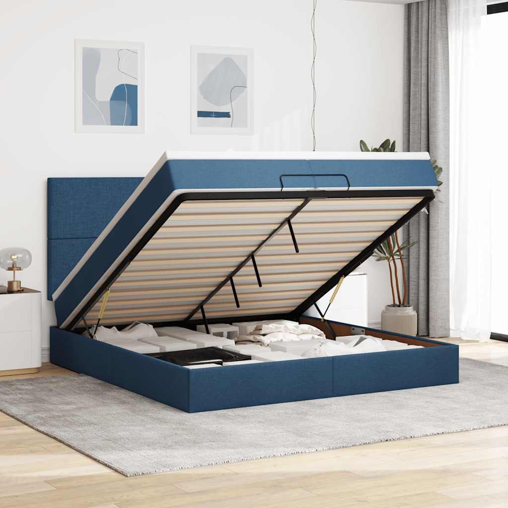 Ottoman bed met matrassen 200x200cm stof blauw – afbeelding 1