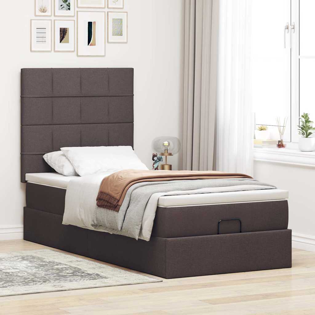 Ottoman bed met matras 90x190cm stof donkerbruin – afbeelding 3