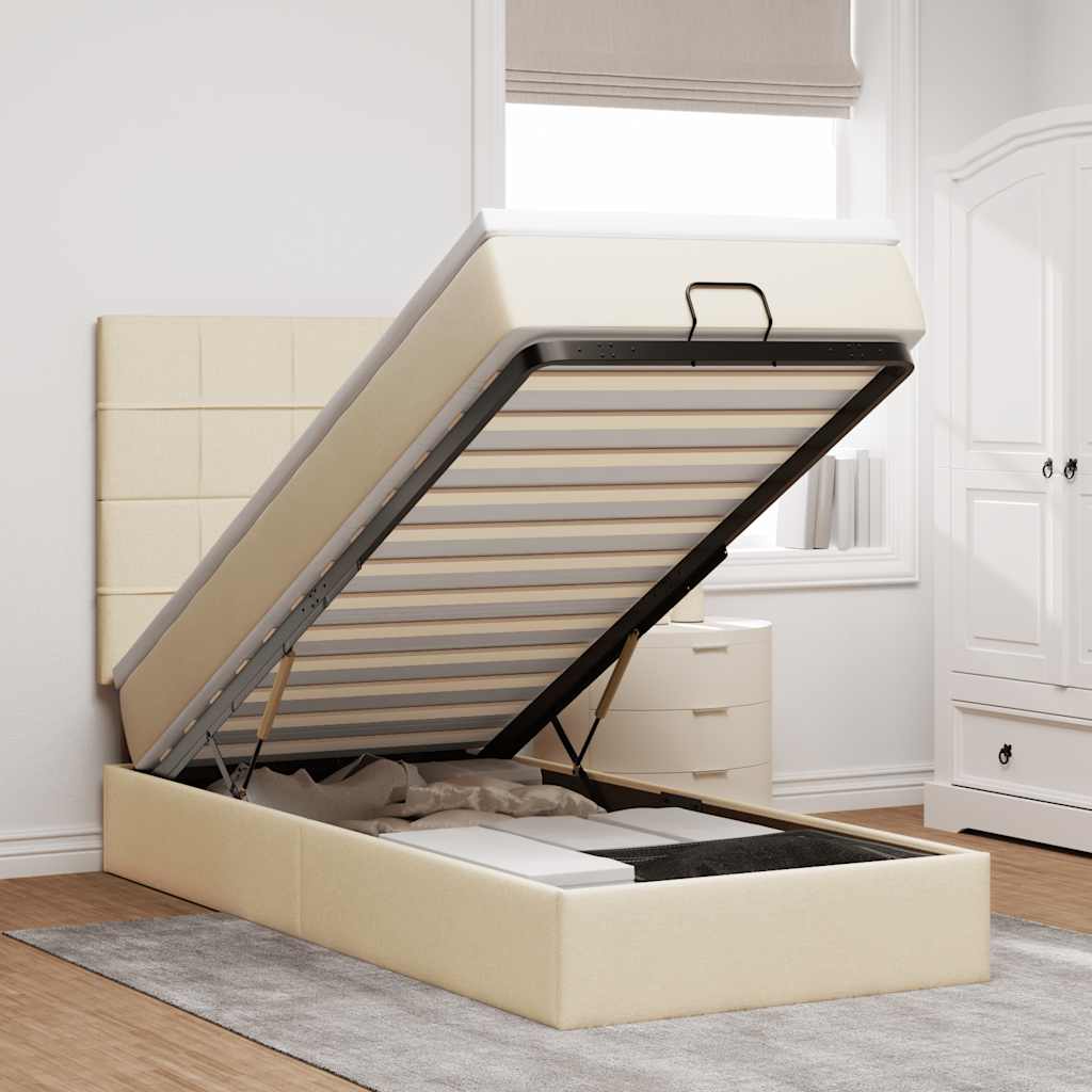 Ottoman bed met matras 90x190cm stof crèmekleurig – afbeelding 1