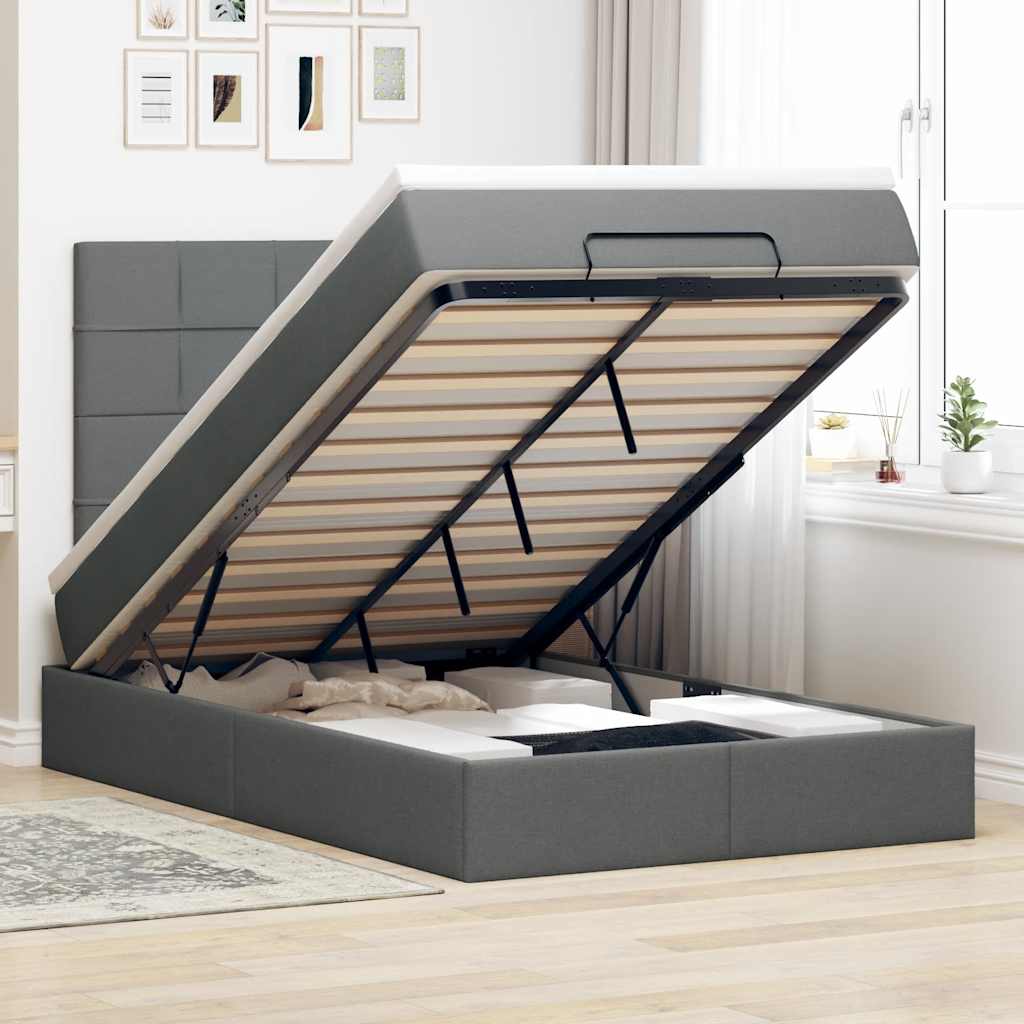 Ottoman bed met matras 120x190 cm stof donkergrijs – afbeelding 1