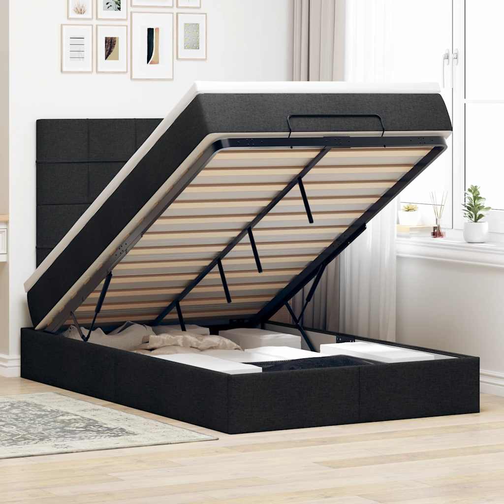 Ottoman bed met matras 120x190 cm stof zwart – afbeelding 1