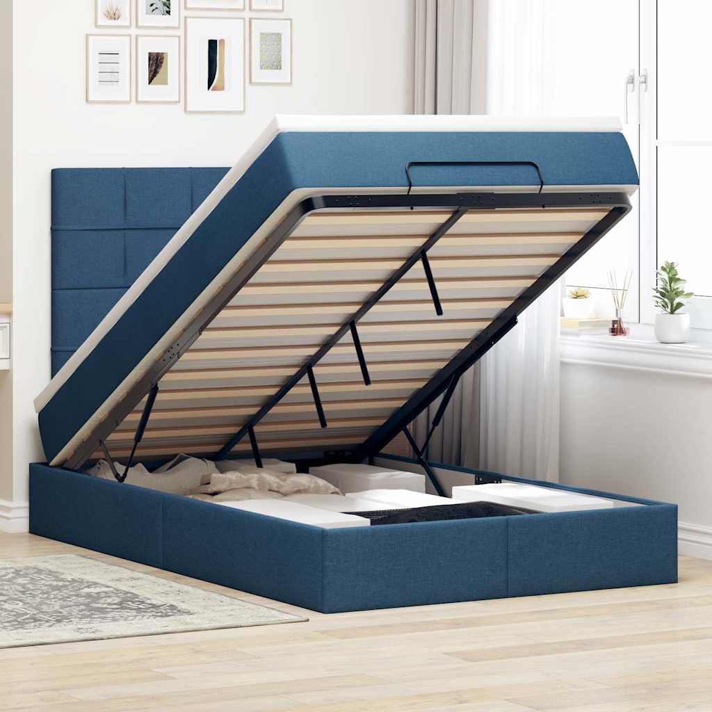 Ottoman bed met matras 120x200cm stof blauw – afbeelding 1