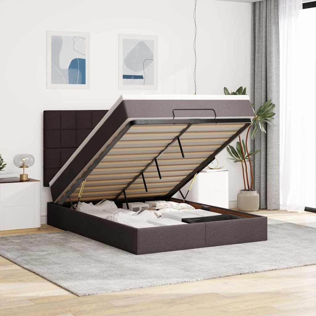 Ottoman bed met matras 140x190cm stof donkerbruin – afbeelding 1