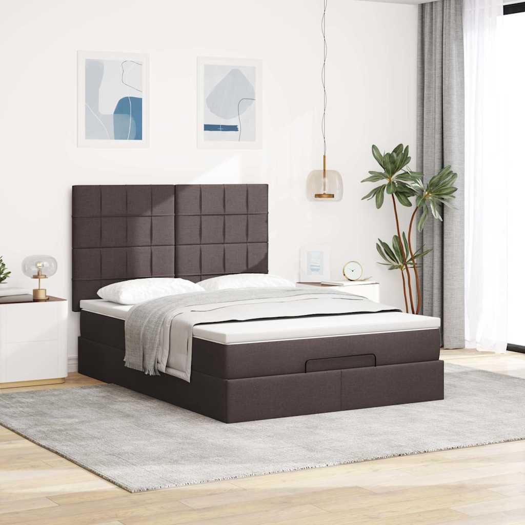 Ottoman bed met matras 140x190cm stof donkerbruin – afbeelding 3