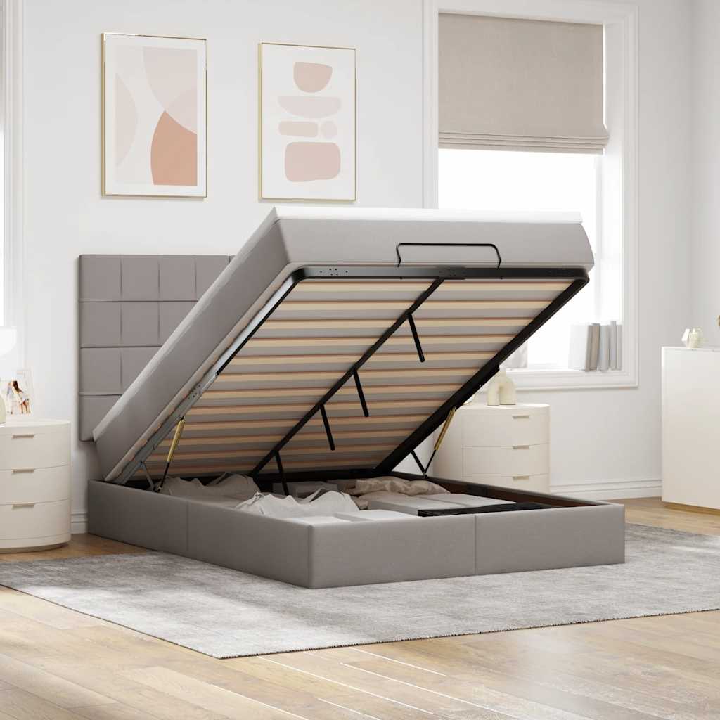 Ottoman bed met matras 140x190cm stof taupe – afbeelding 1