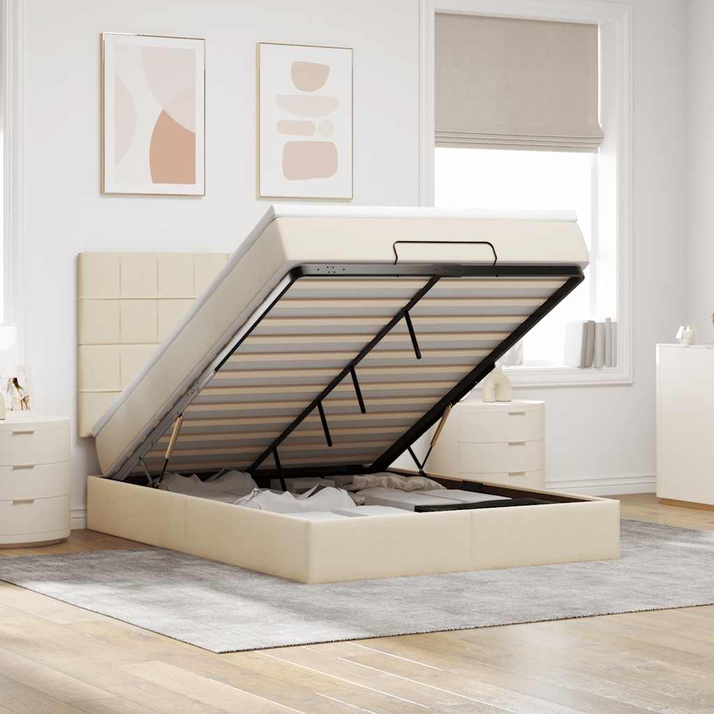 Ottoman bed met matras 140x190cm stof crèmekleurig – afbeelding 1