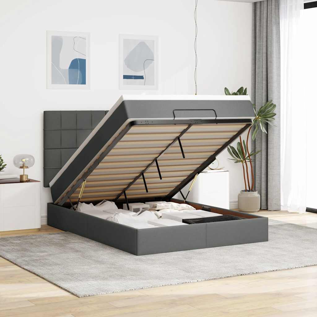Ottoman bed met matras 140x200cm stof donkergrijs – afbeelding 1