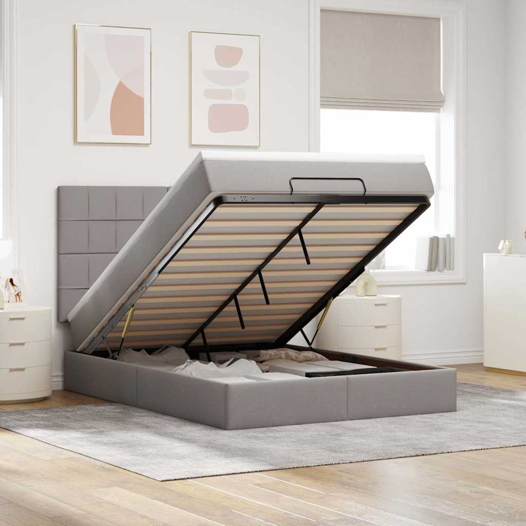 Ottoman bed met matras 140x200cm stof taupe – afbeelding 1