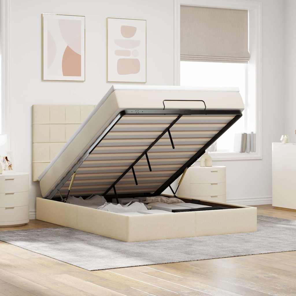 Ottoman bed met matras 140x200cm stof crèmekleurig – afbeelding 1