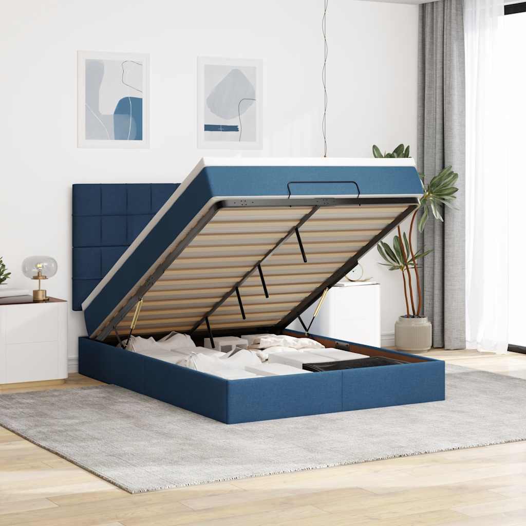 Ottoman bed met matras 140x200cm stof blauw – afbeelding 1