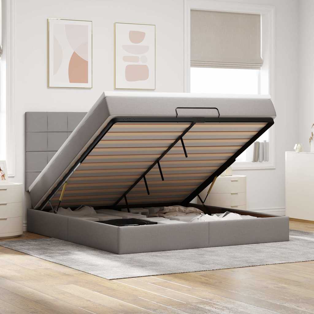 Ottoman bed met matras 180x200cm stof taupe – afbeelding 1