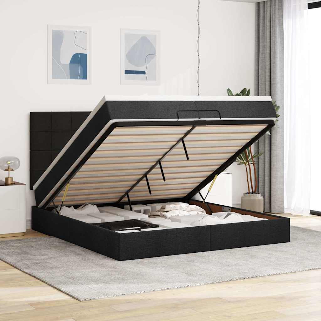 Ottoman bed met matrassen 200x200cm stof zwart – afbeelding 1