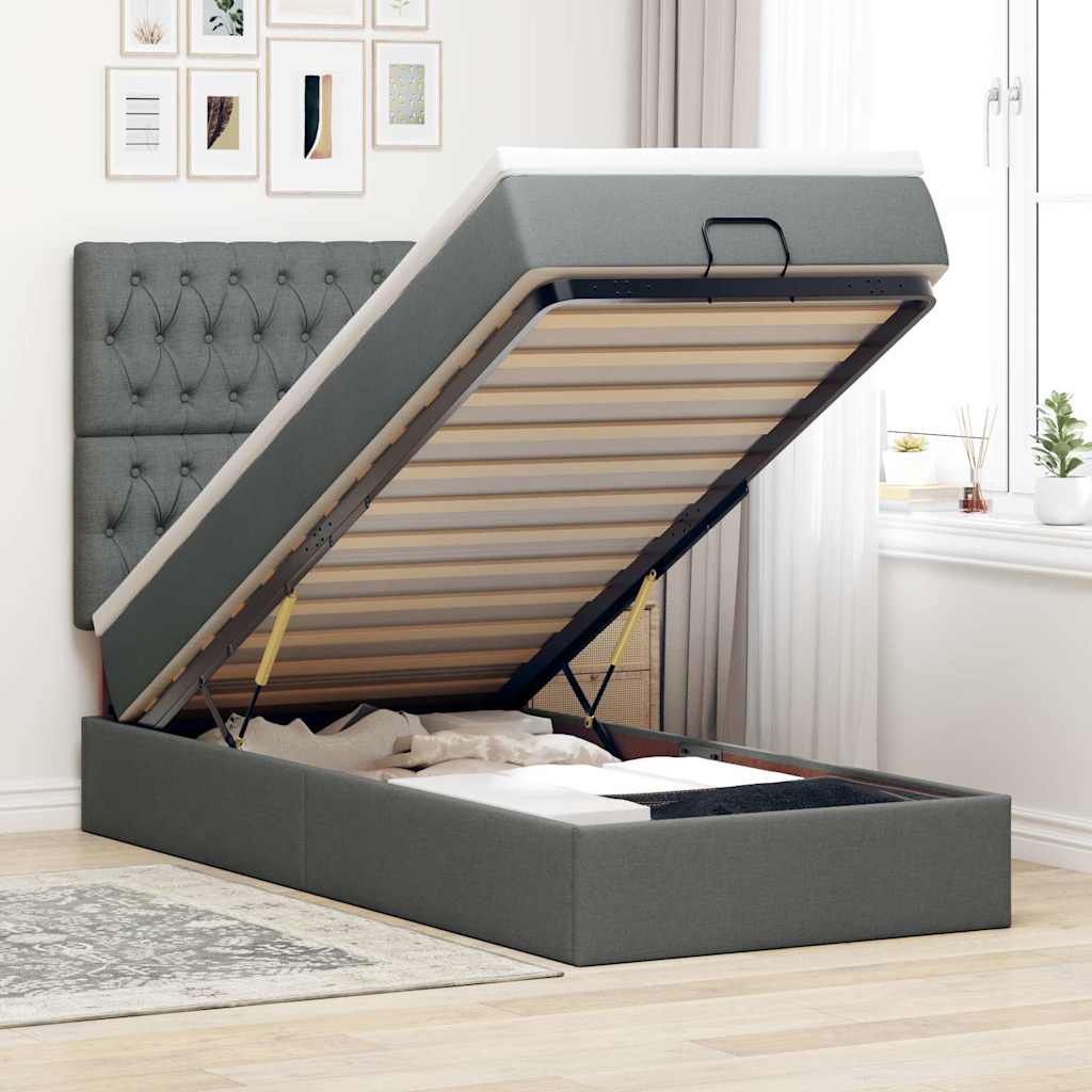 Ottoman bed met matras 80x200cm stof donkergrijs – afbeelding 1