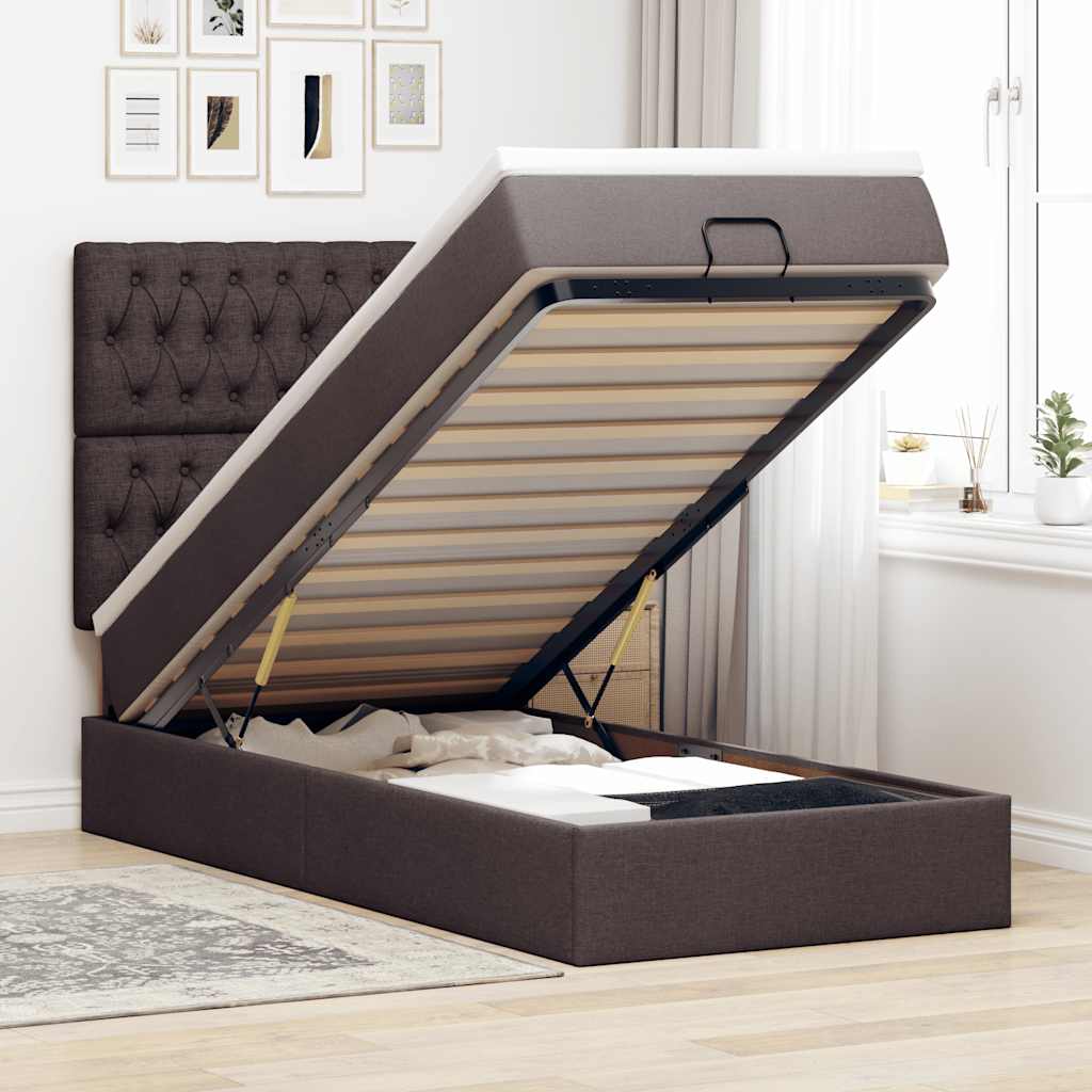 Ottoman bed met matras 80x200cm stof donkerbruin – afbeelding 1