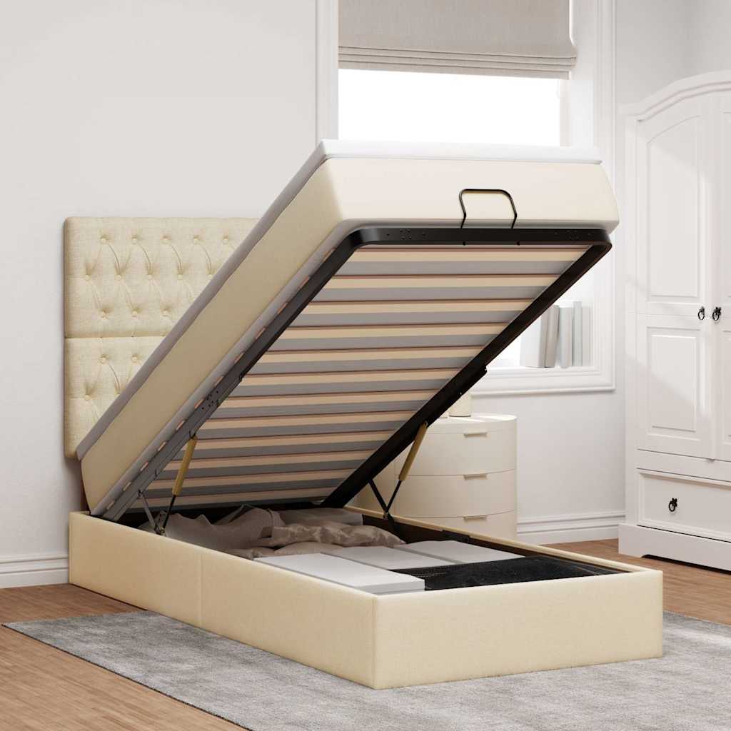 Ottoman bed met matras 80x200cm stof crèmekleurig – afbeelding 1