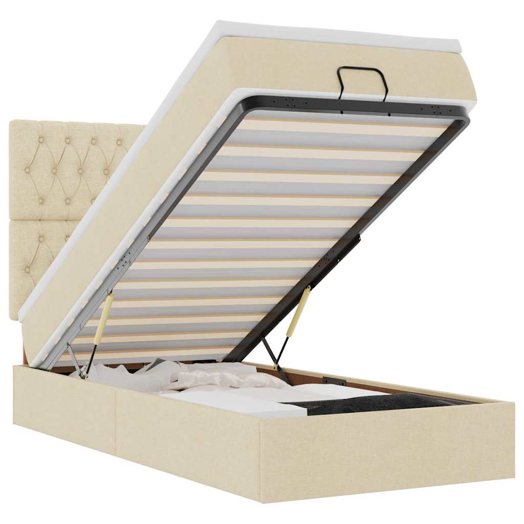 Ottoman bed met matras 80x200cm stof crèmekleurig – afbeelding 2