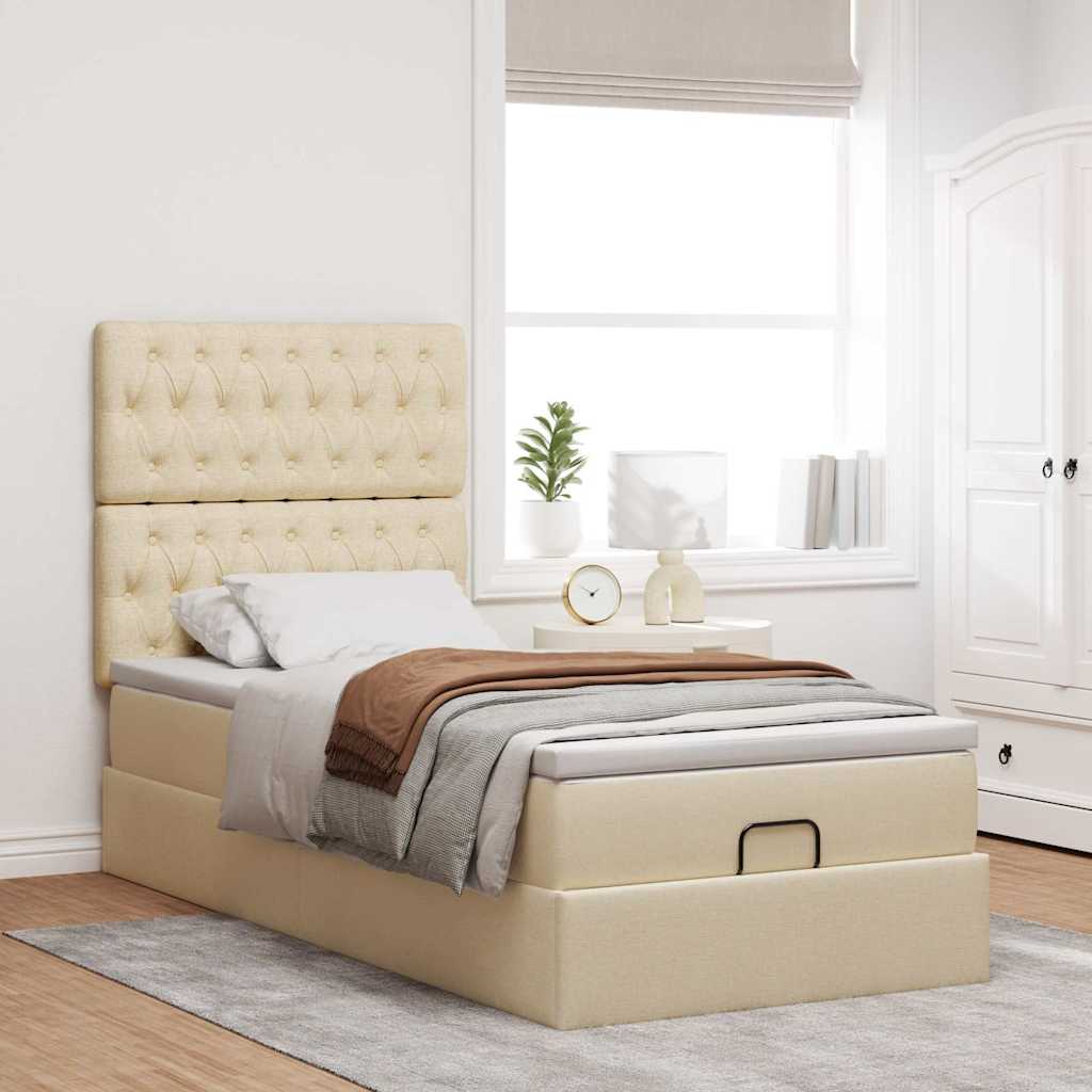 Ottoman bed met matras 80x200cm stof crèmekleurig – afbeelding 3
