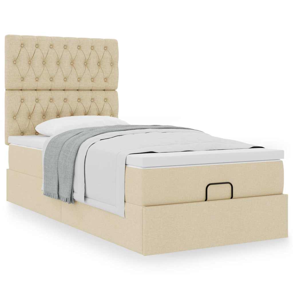 Ottoman bed met matras 80x200cm stof crèmekleurig – afbeelding 4