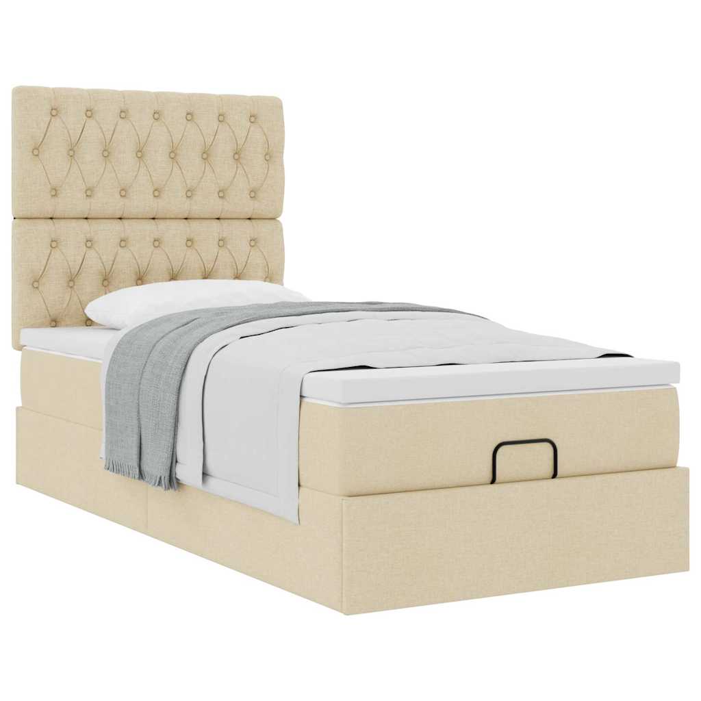 Ottoman bed met matras 80x200cm stof crèmekleurig – afbeelding 5