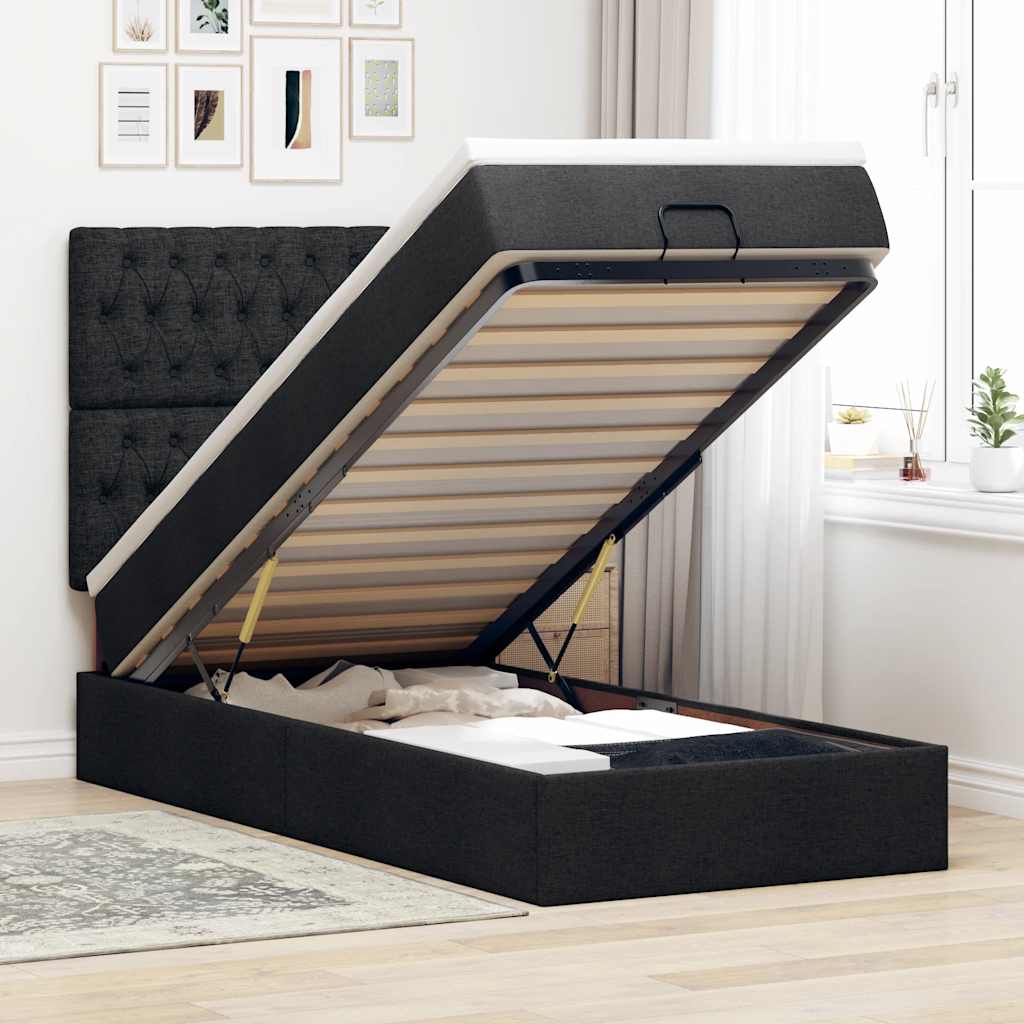 Ottoman bed met matras 90x190cm stof zwart