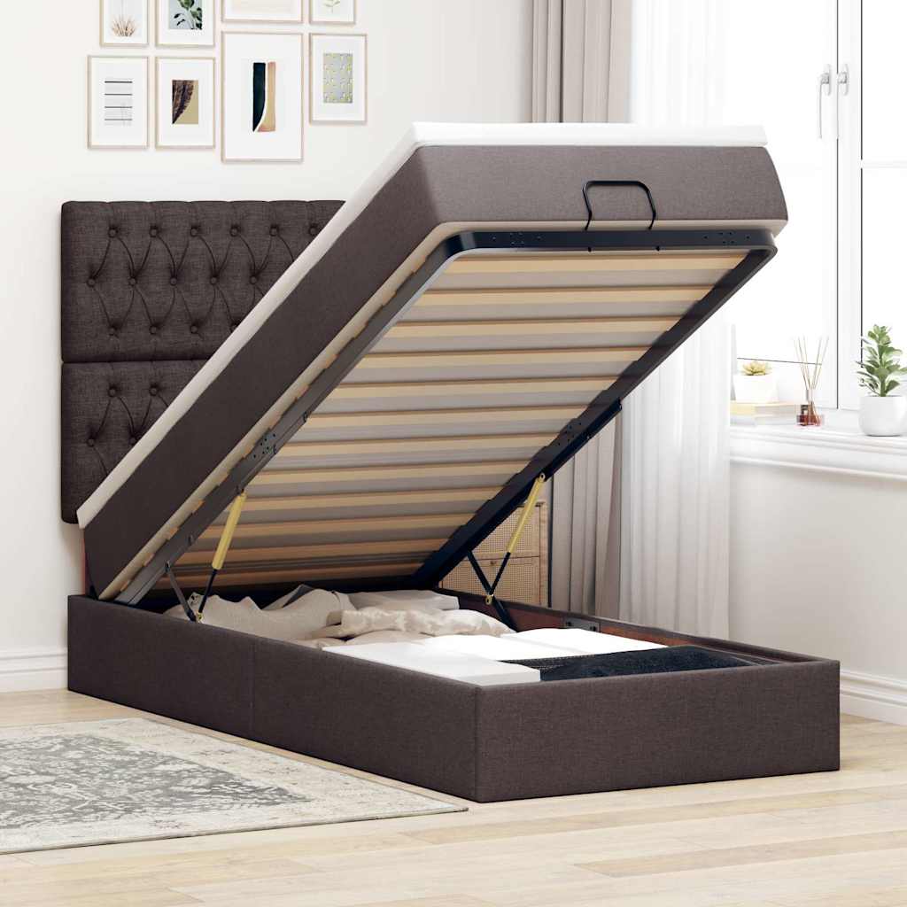 Ottoman bed met matras 90x190cm stof donkerbruin – afbeelding 1