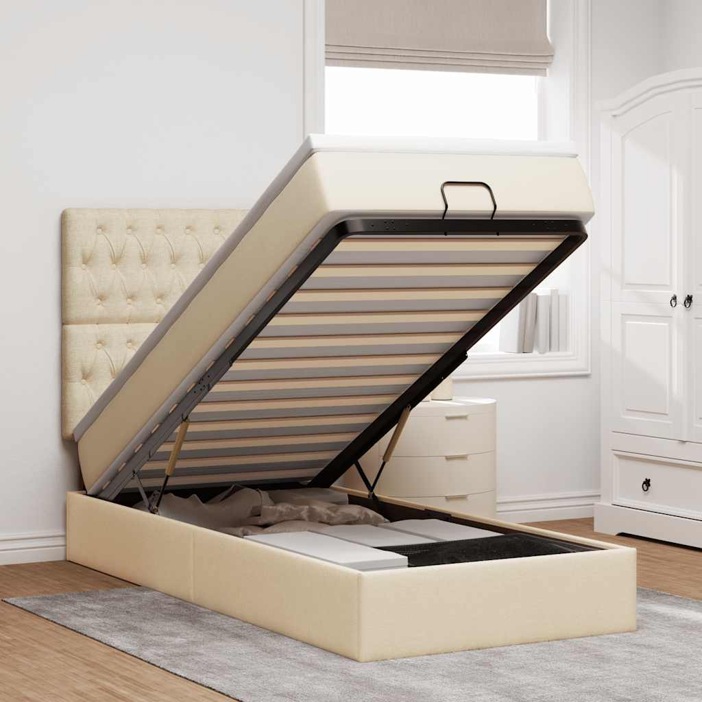 Ottoman bed met matras 90x190cm stof crèmekleurig – afbeelding 1