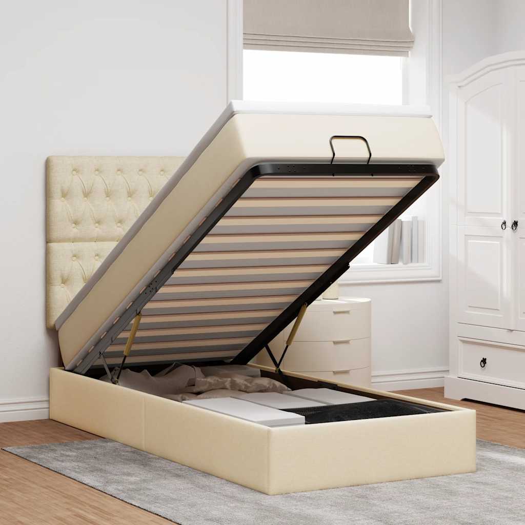 Bed met matras 90x200 cm stof crèmekleurig – afbeelding 1
