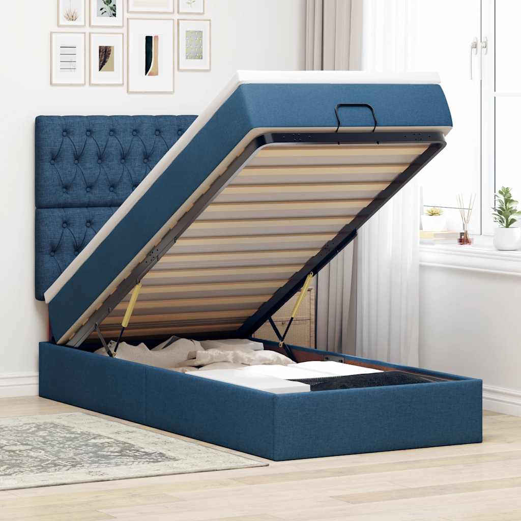 Bed met matras 90x200 cm stof blauw – afbeelding 1
