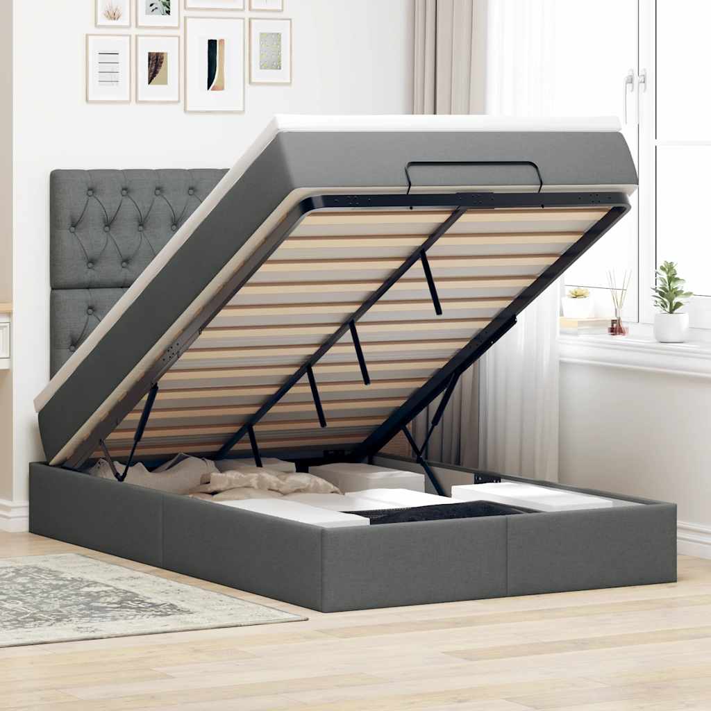 Ottoman bed met matras 120x190 cm stof donkergrijs – afbeelding 1