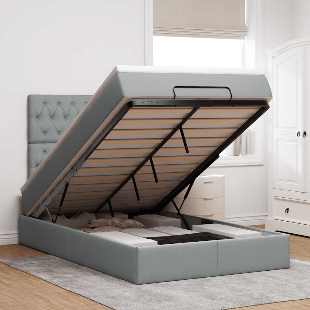 Ottoman bed met matras 120x200cm stof lichtgrijs – afbeelding 1